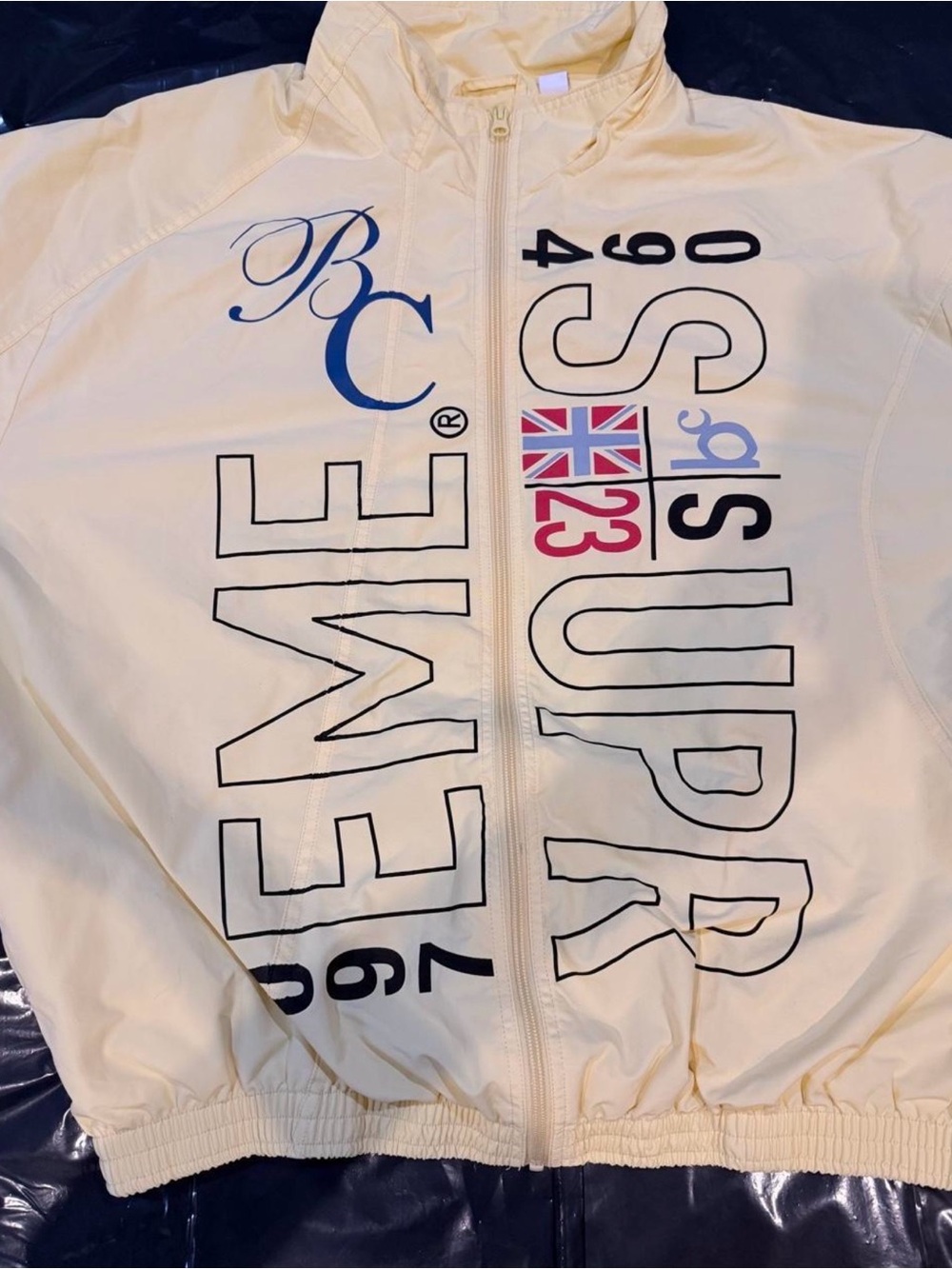 Supreme Pale Yellow Graphic Zip Bomber Jacket